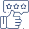 Thumbs up hand with three-star rating icon representing customer satisfaction and dental service quality.