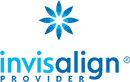 Invisalign logo featuring blue starburst design with company name text below